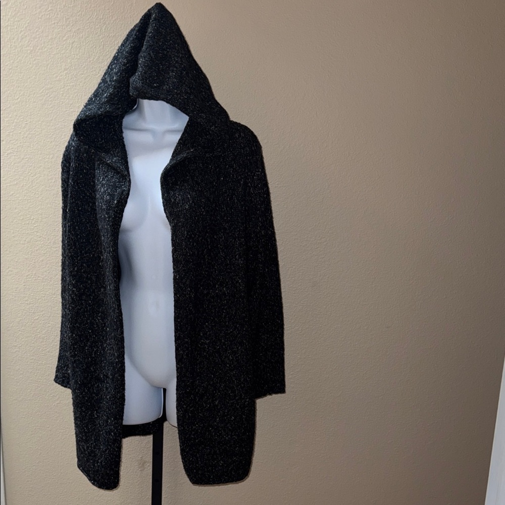 Luna Ivy Black White Marled Open Hooded Acrylic Blend Sweater Women’s Size S/M